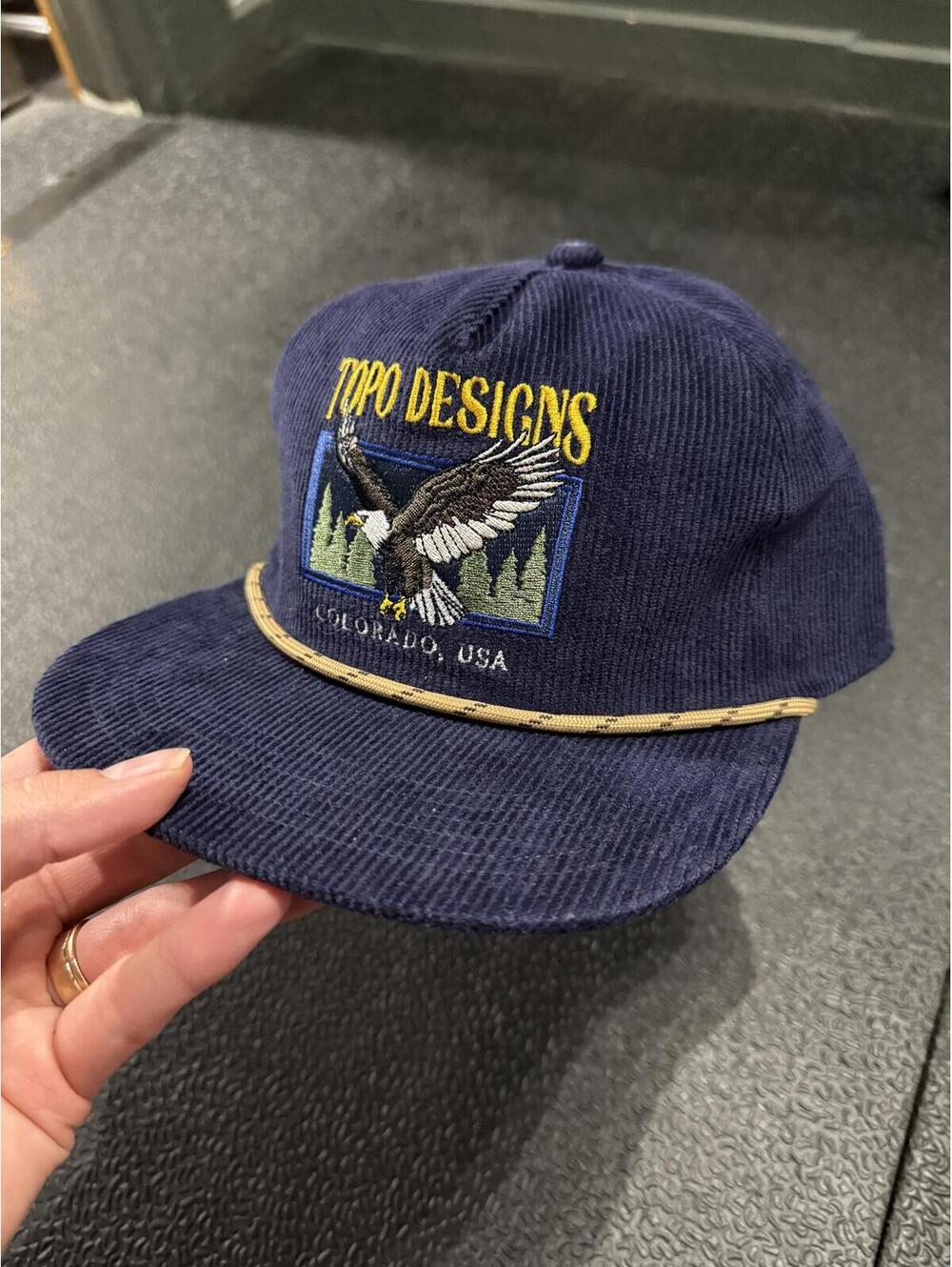 Topo Designs Blue Corduroy Eagle Colorado USA Hat NWT